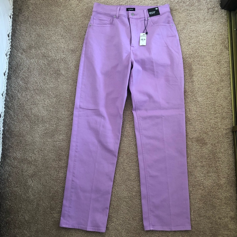 Express Modern Straight Leg Super High Rise Jeans